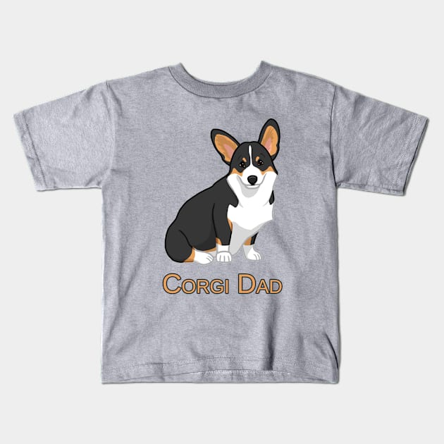 Cute Black Tricolor Pembroke Corgi Dog Dad Kids T-Shirt by csforest